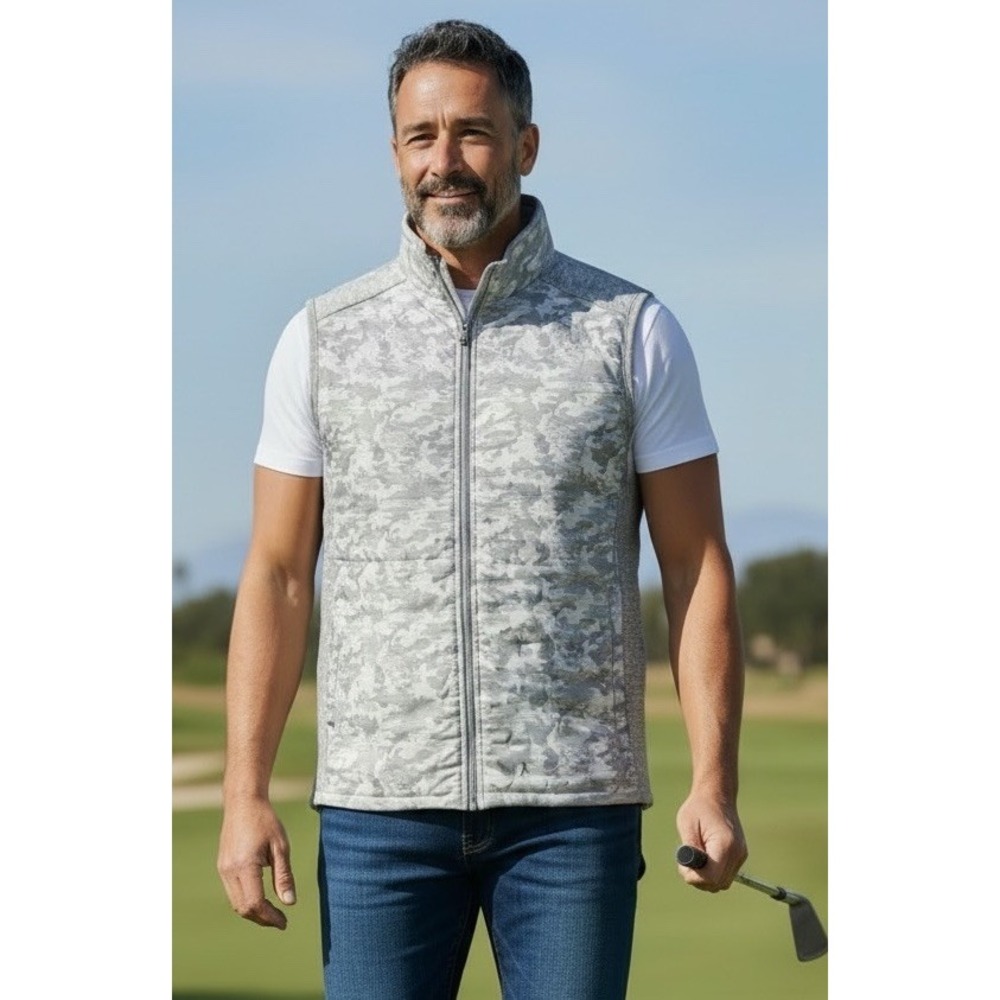 Southern Tide Vest Mens Small Gray Abercorn Camo Print Performance Full Zip Golf